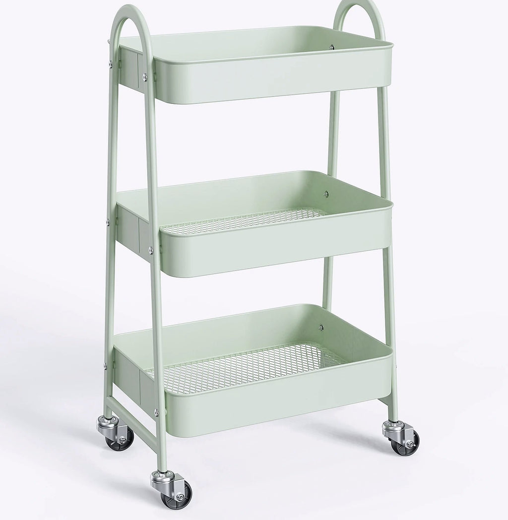 3-Tier Rolling Storage Cart Metal Kitchen Bathroom Organizer 16.9" x 12.2" x 30.9"