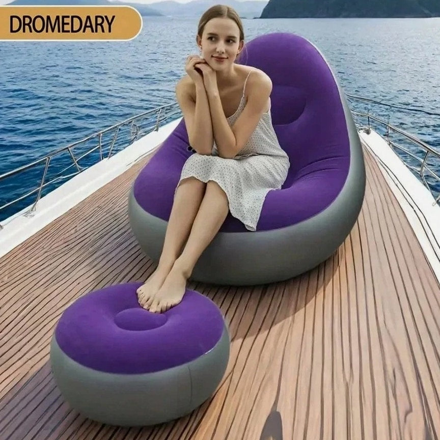Plush Adult Inflatable Lounge Chair with Ottoman - Portable Cozy Air Sofa