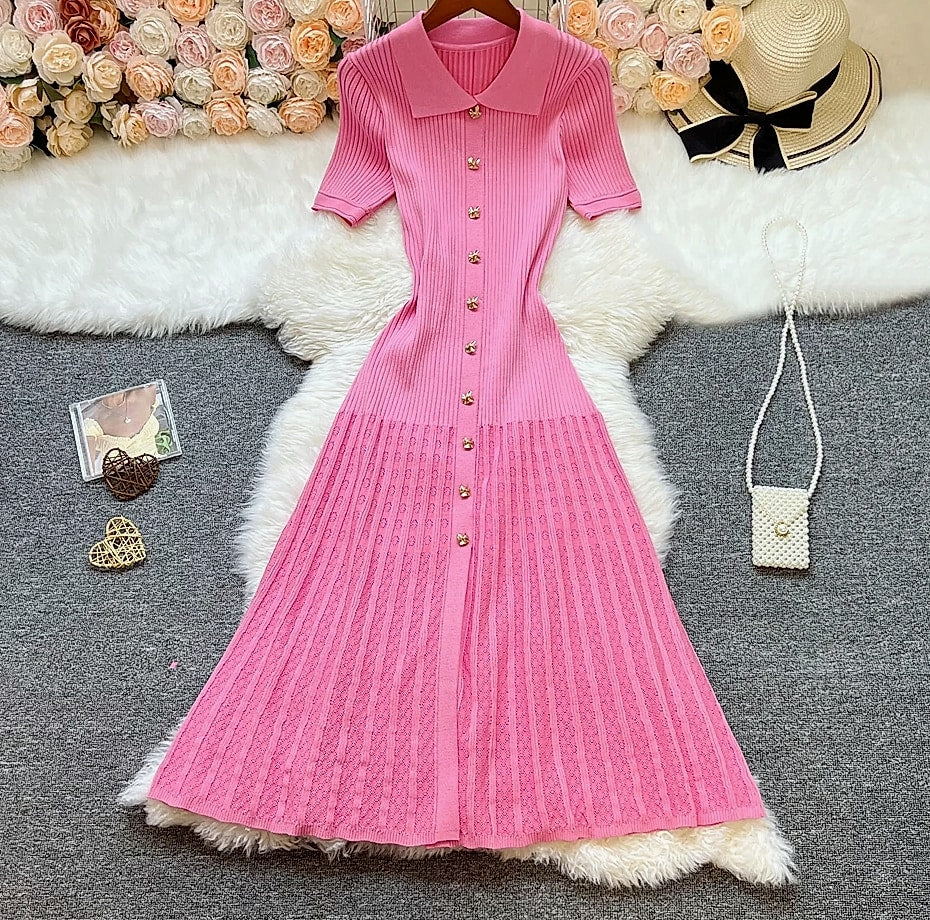 YUOOMUOO Patchwork Knit Long Dress Women Spring Summer