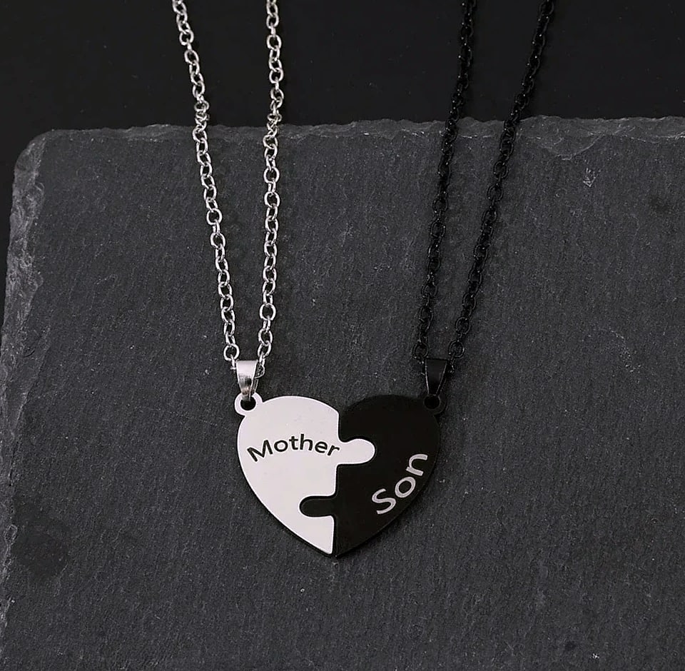 Heart Puzzle Necklace for Mom, Stainless Steel Family Pendant