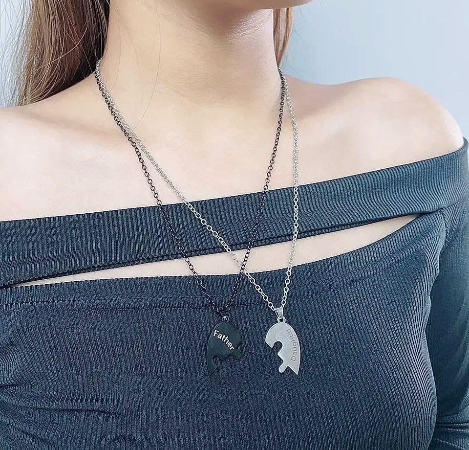 Heart Puzzle Necklace for Mom, Stainless Steel Family Pendant