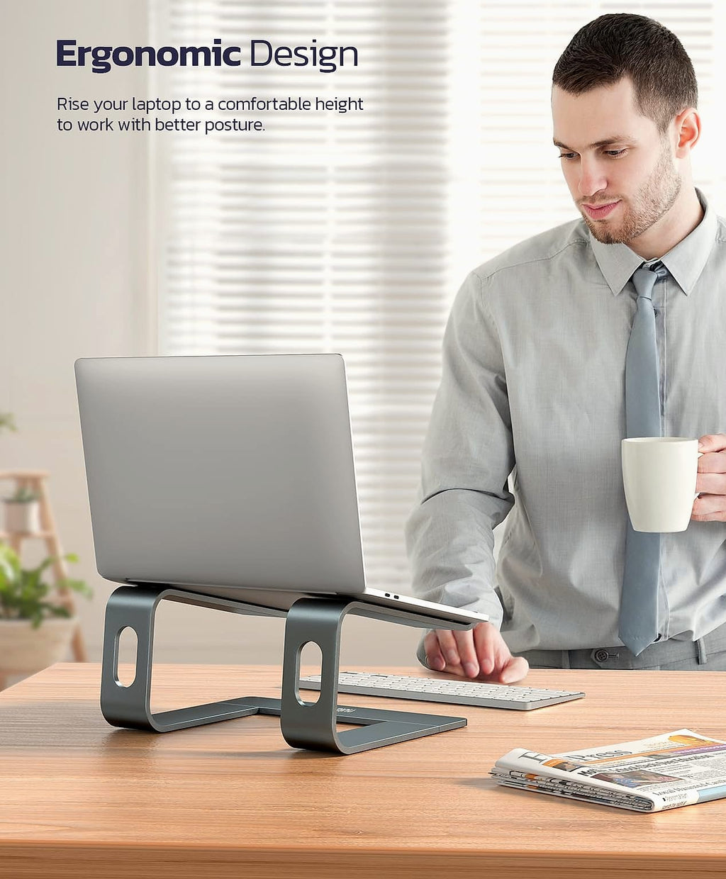 Nulaxy All-Aluminum Laptop Stand for Desk, Ergonomic Detachable Ventilated Cooling Computer Riser, Anti-Slip Design Notebook Holder Compatible with All 10-16" Laptops (MacBook, Dell XPS, HP, Lenovo)