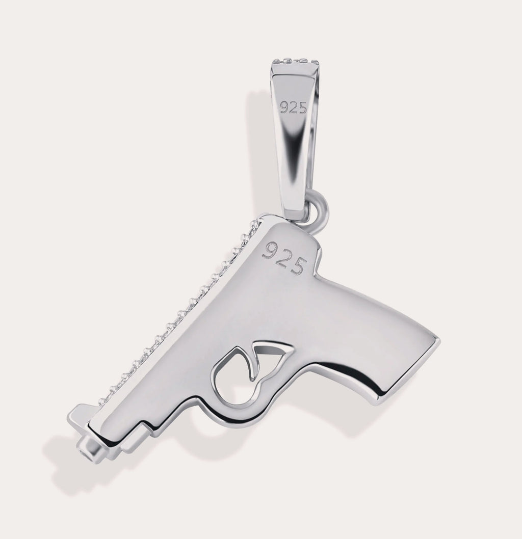 TOPGRILLZ 925 Sterling Silver Pistol Pendant Necklace
