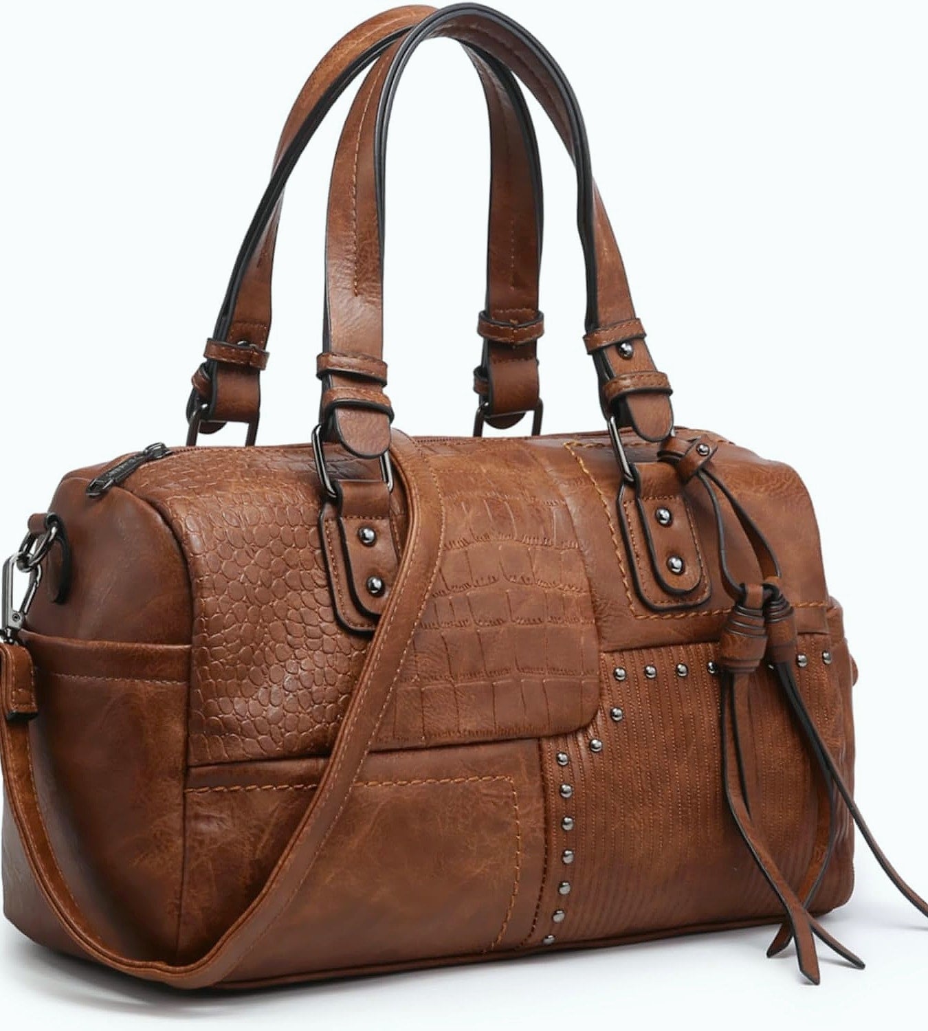 Dasein Women's Vegan Leather Barrel Bag Hobo Tote