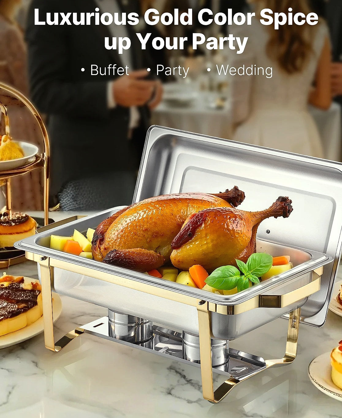 SucceBuy 8 Qt Chafing Dish Set, Stainless Steel Buffet Warmer, 4-Pack