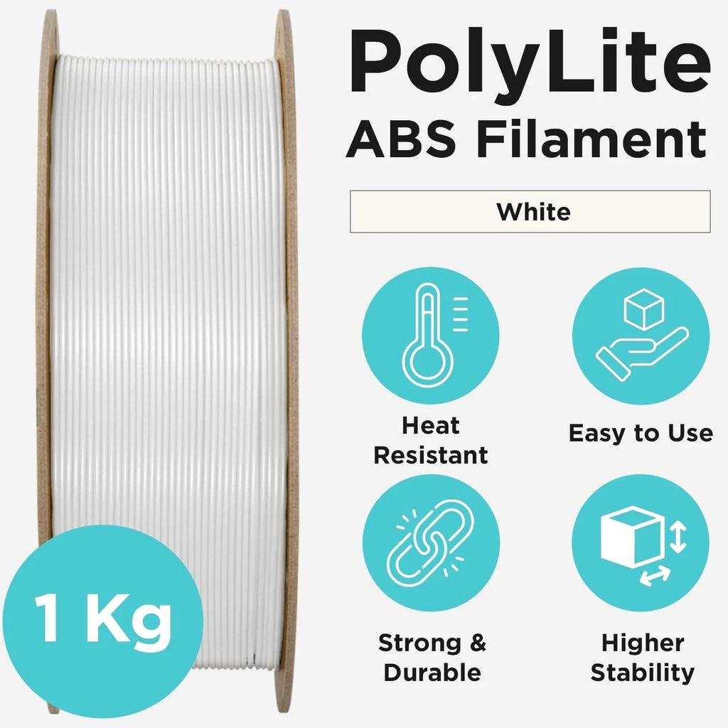 ABS Filament 1.75mm White, 3D Printer Material 1.75mm 1kg - PolyLite ABS 3D P...