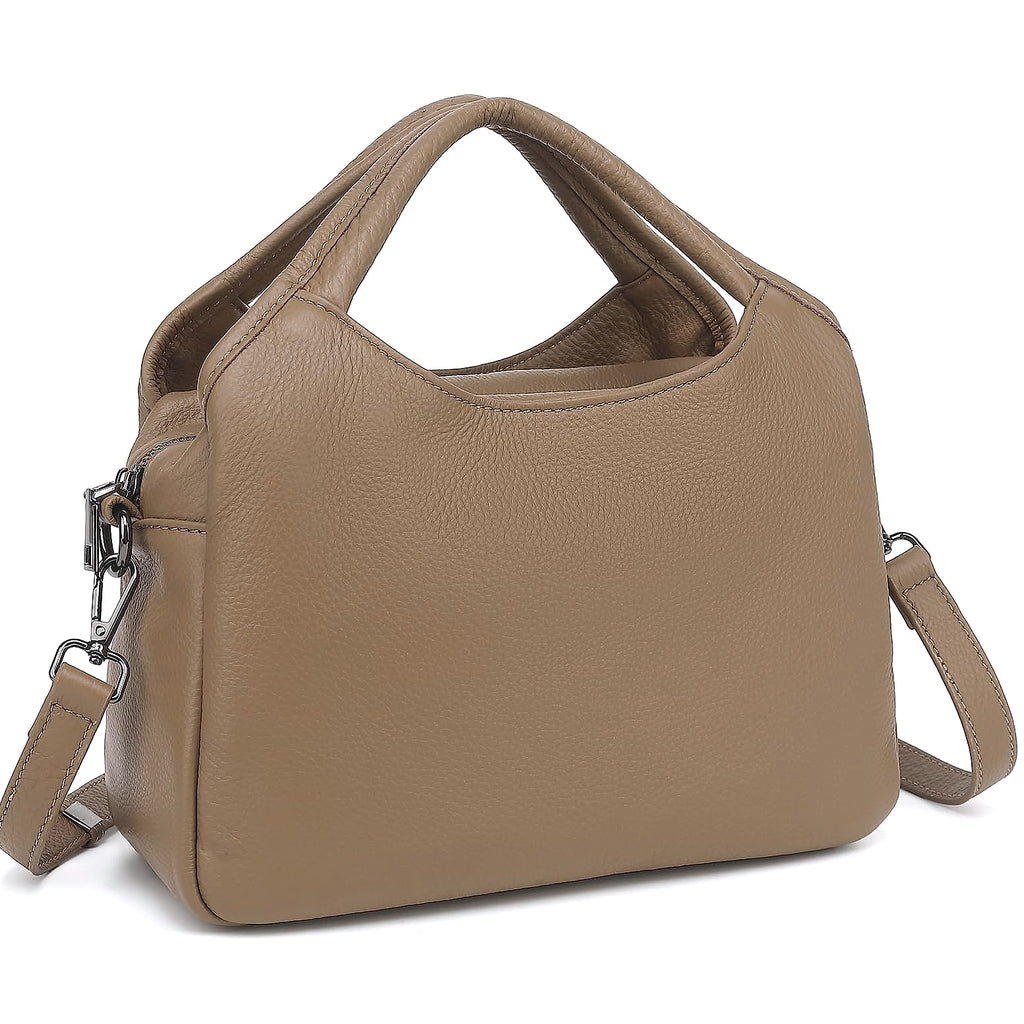KOGTLA Medium Genuine Leather Handbag with Detachable Satchel Strap