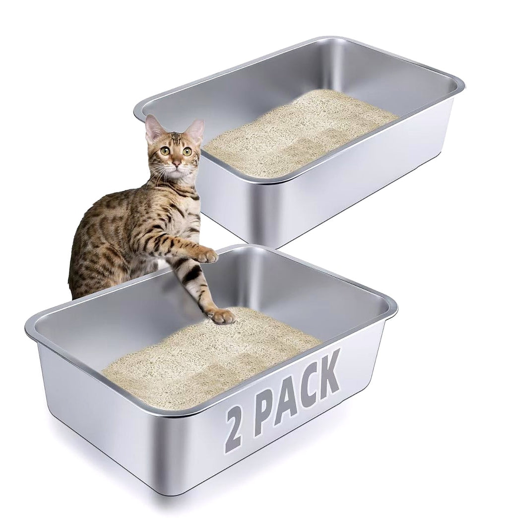LOPYK Stainless Steel Cat Litter Box, Large 17.7" High-Sided Pan