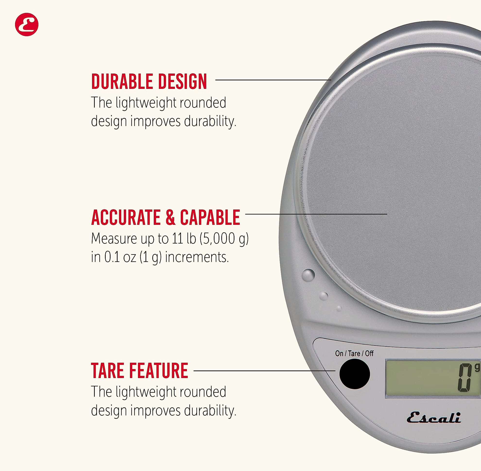 Escali Primo Digital Food Scale, 11 lb Capacity Kitchen Scale