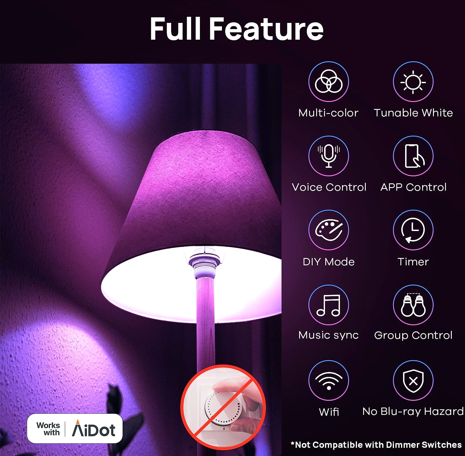 Linkind Matter Smart Light Bulb A19 E26 WiFi RGBTW 6-Pack