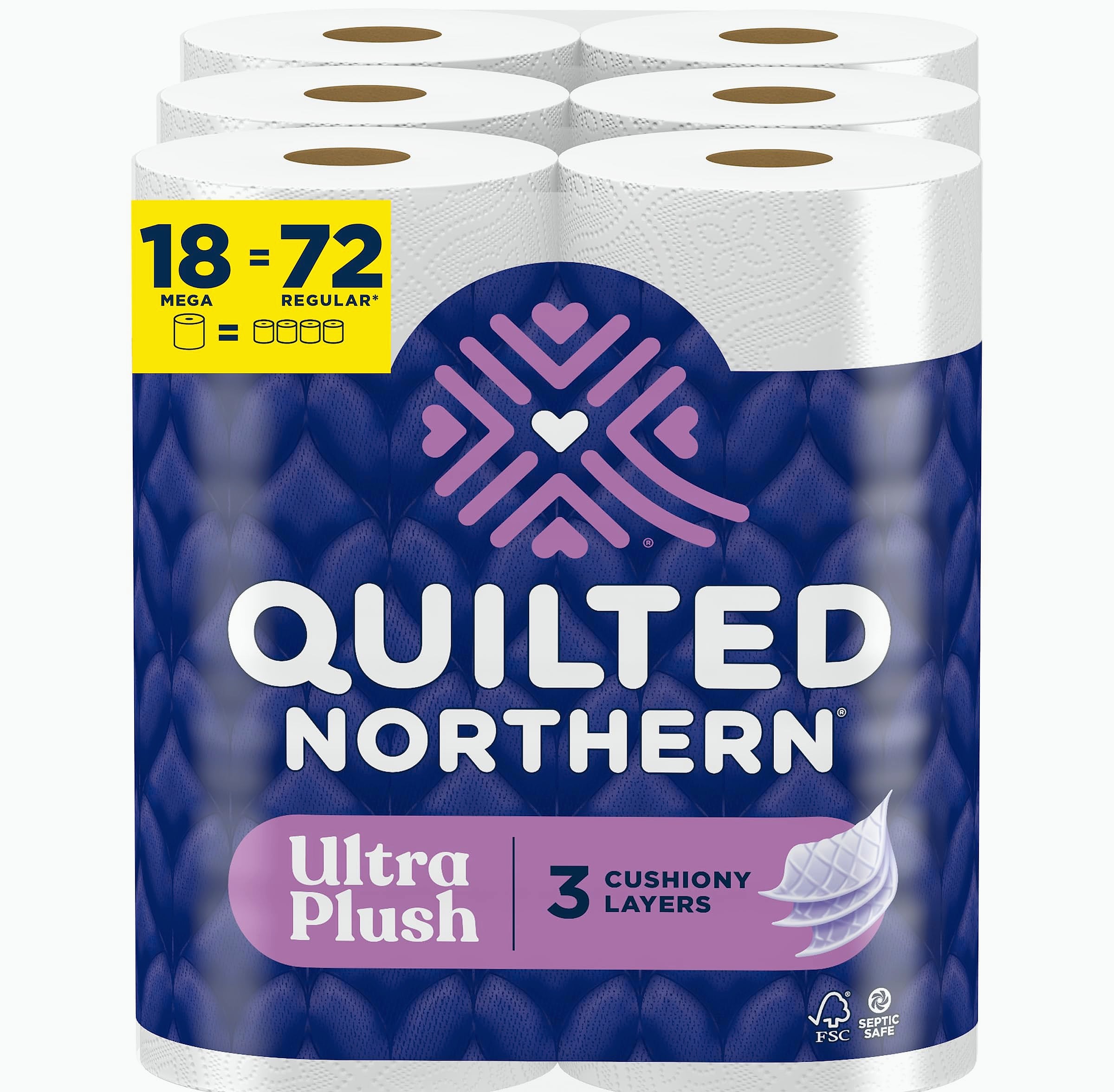 Quilted Northern Ultra Plush Toilet Paper, 6 Mega Rolls, 3-Ply Soft