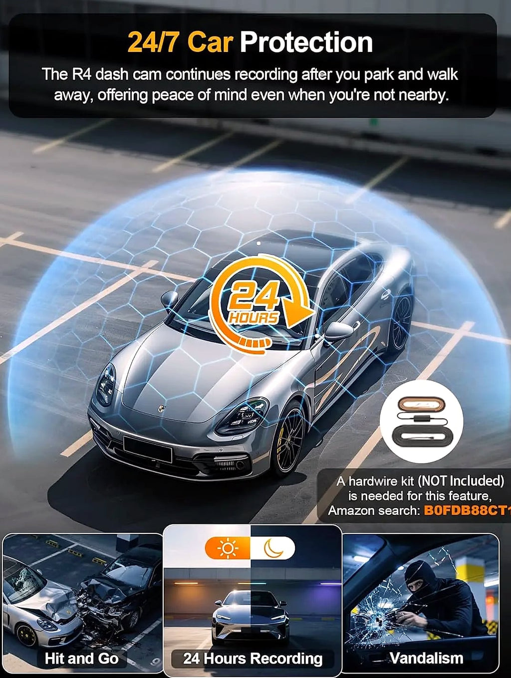 4K 360 Degree Dash Cam with GPS, WiFi, and Parking Mode