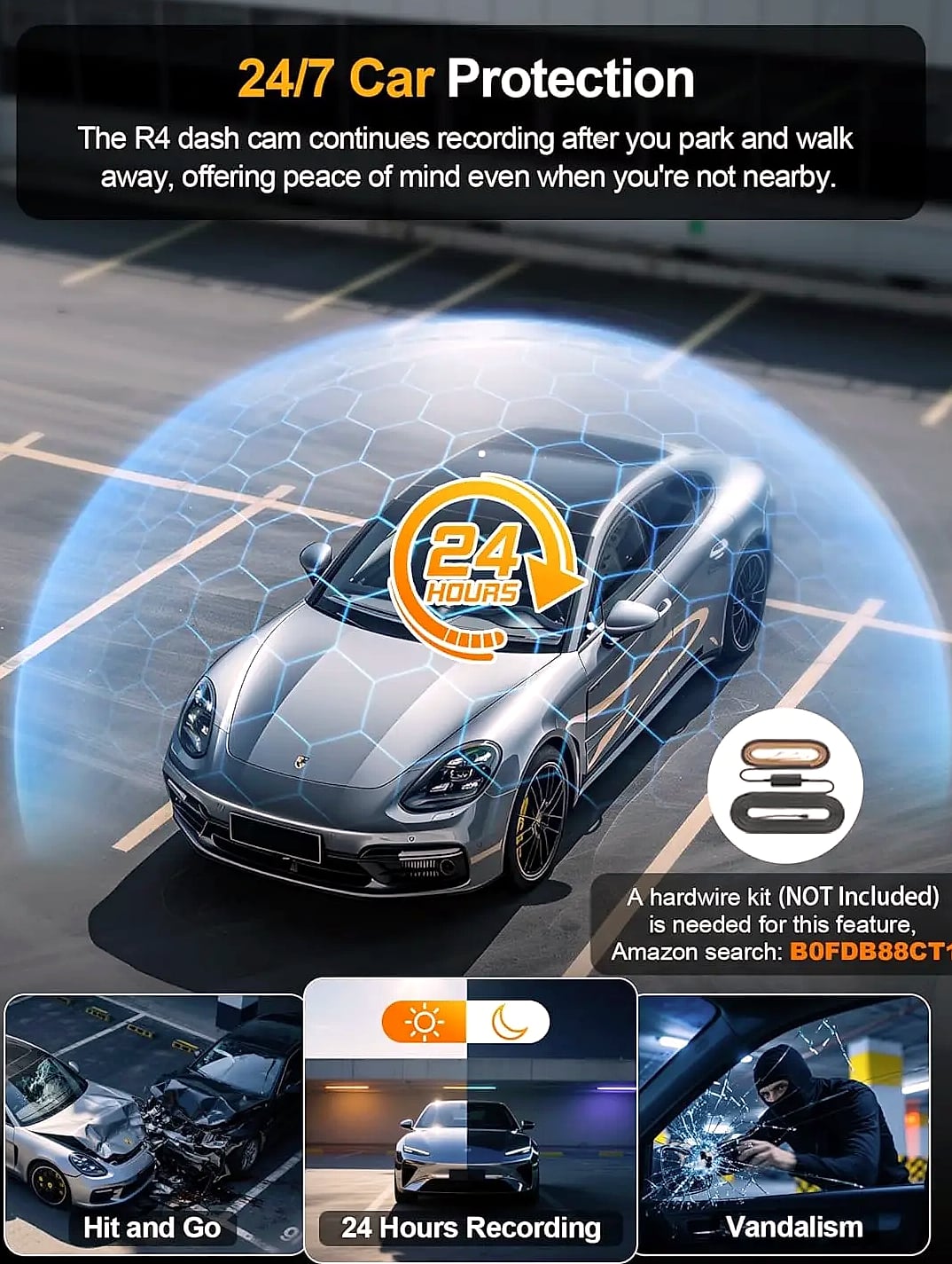 4K 360 Degree Dash Cam with GPS, WiFi, and Parking Mode