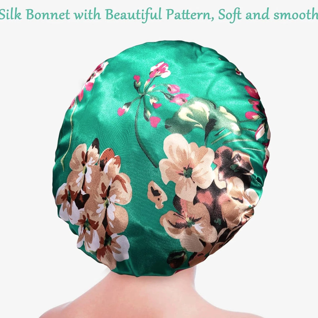 Satin Bonnet Hair Cap for Sleeping- 4 Pack Large Silk Bonnets for Women, Elastic Soft Band