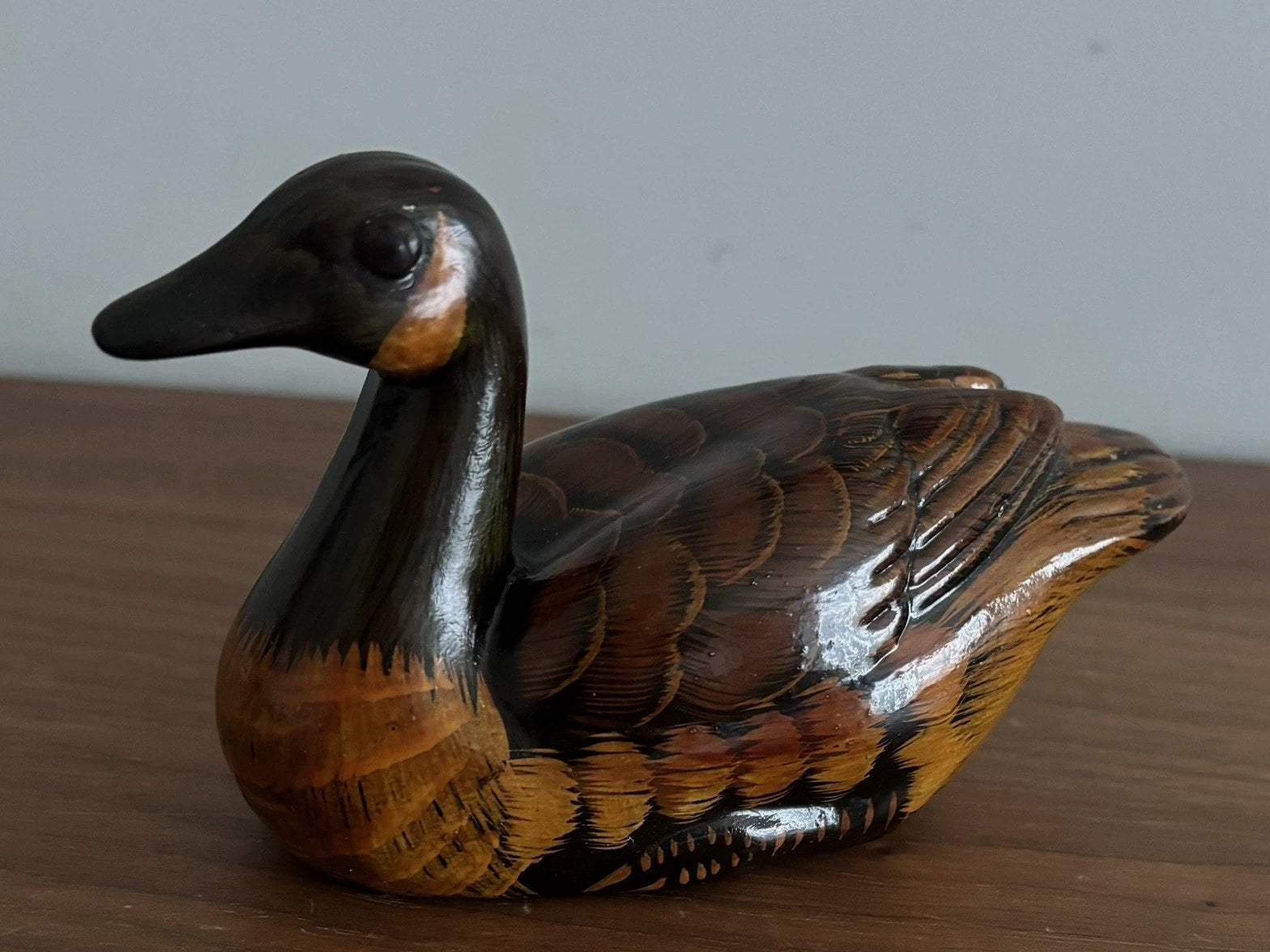 Vintage Hand Painted Ceramic Swimming Duck 14cm Figurine Trinket Ornament - Brown