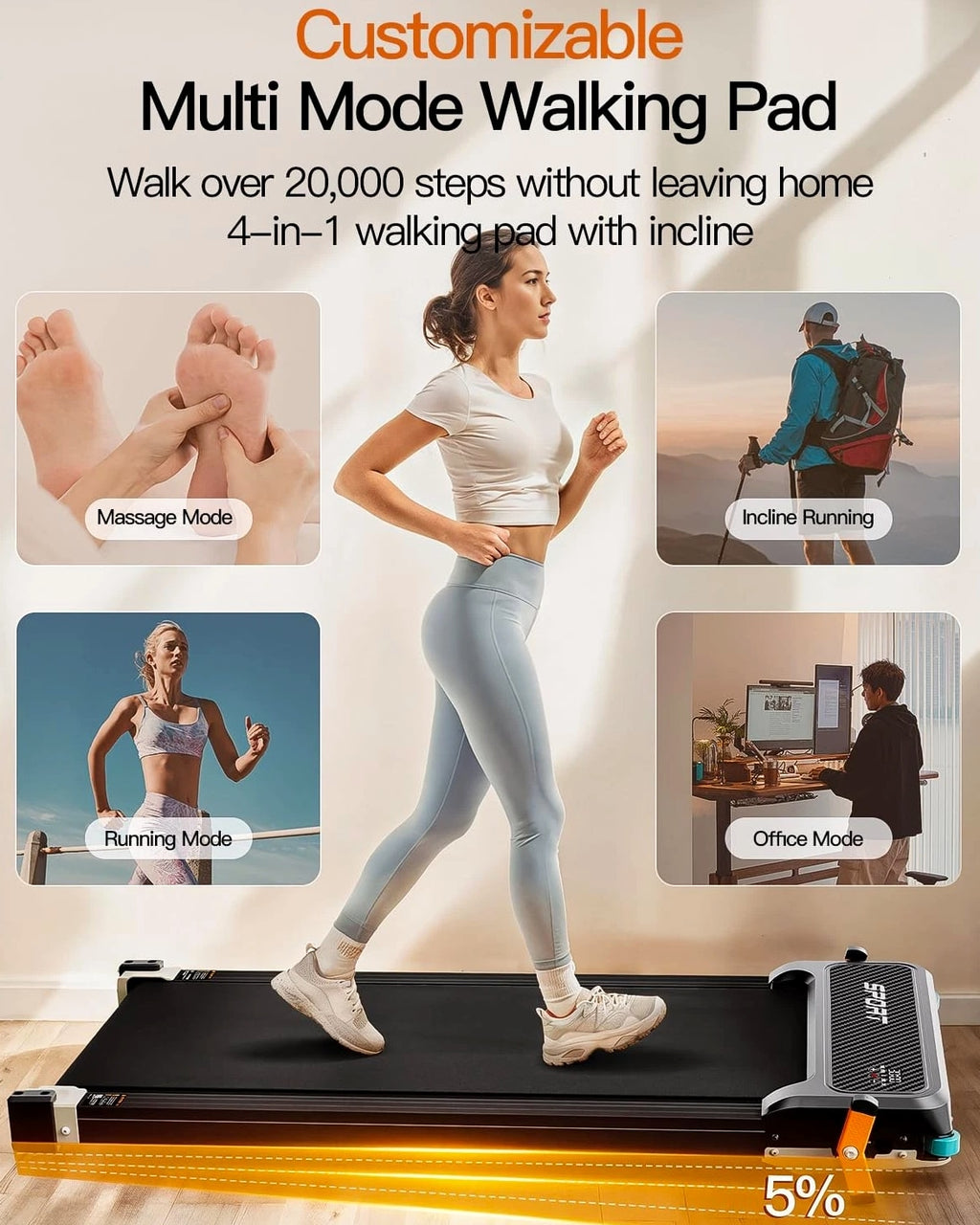 AKLUER Walking Pad with Incline Dual-Sided 2 in 1 Under Desk Treadmill - 330LBs