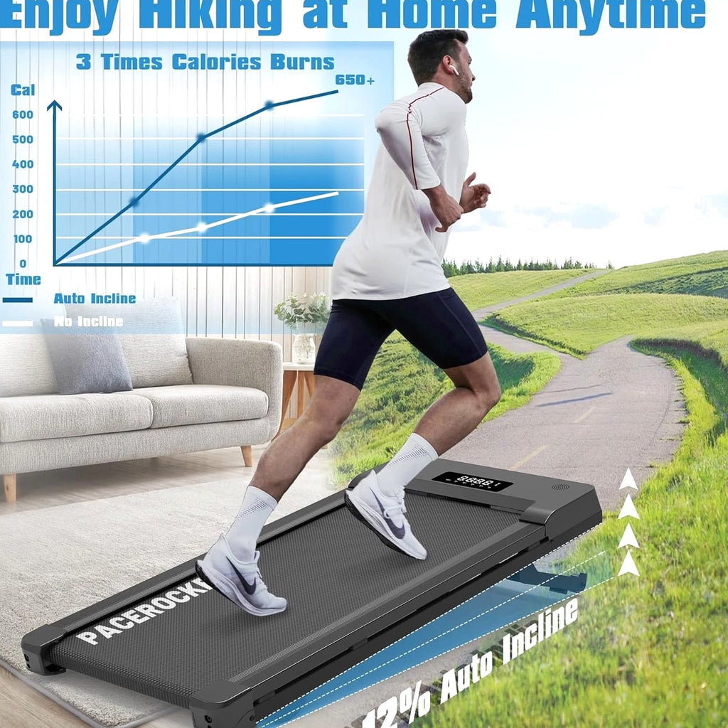PACEROCKER Walking Pad Treadmill with 12% 9-Level Auto Incline, 450 Lbs Capacity