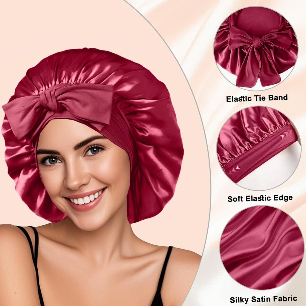 2 Pcs Silk Hair Satin Bonnet for Sleeping Women, Large Satin Sleep Bonnets