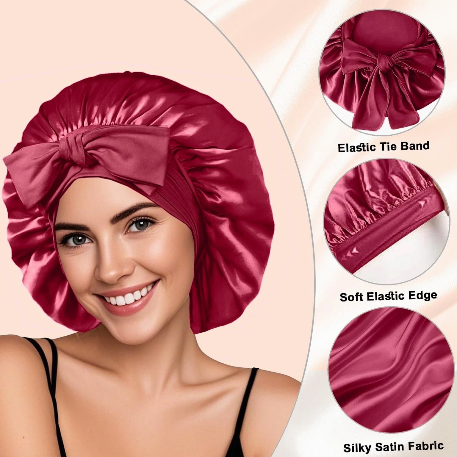 2 Pcs Silk Hair Satin Bonnet for Sleeping Women, Large Satin Sleep Bonnets