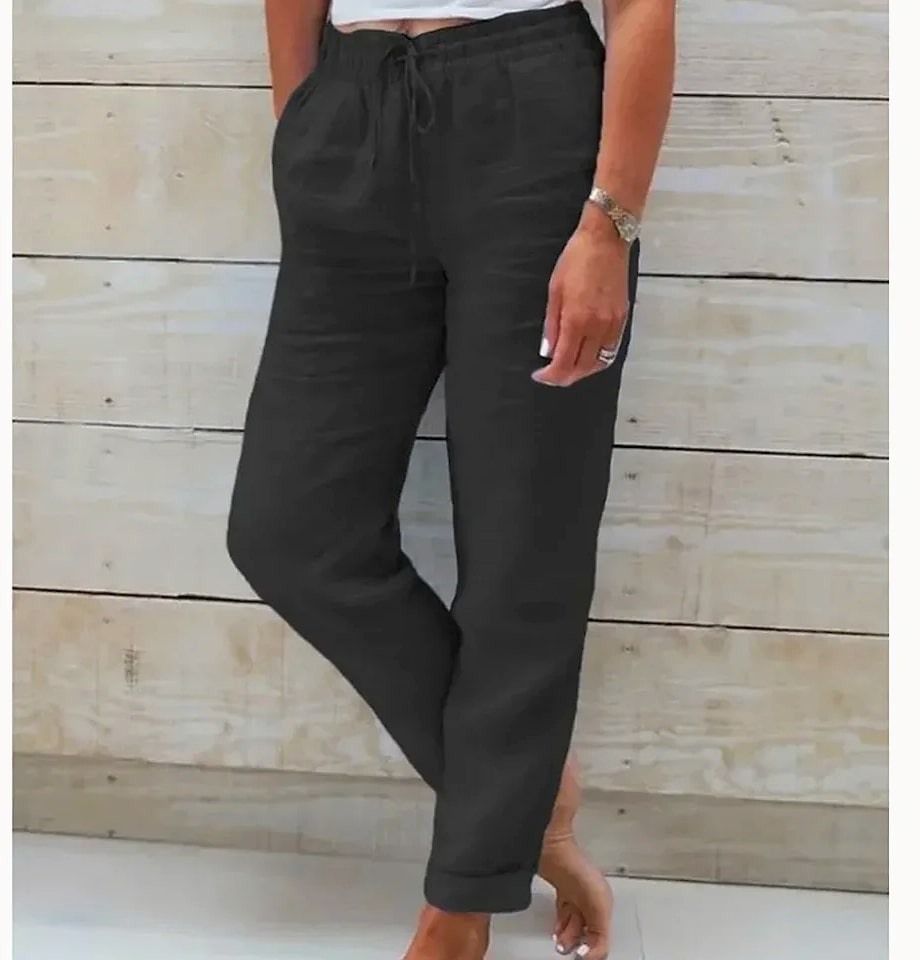 BAVFD Women's Cotton Linen Casual Pants Elastic Waist