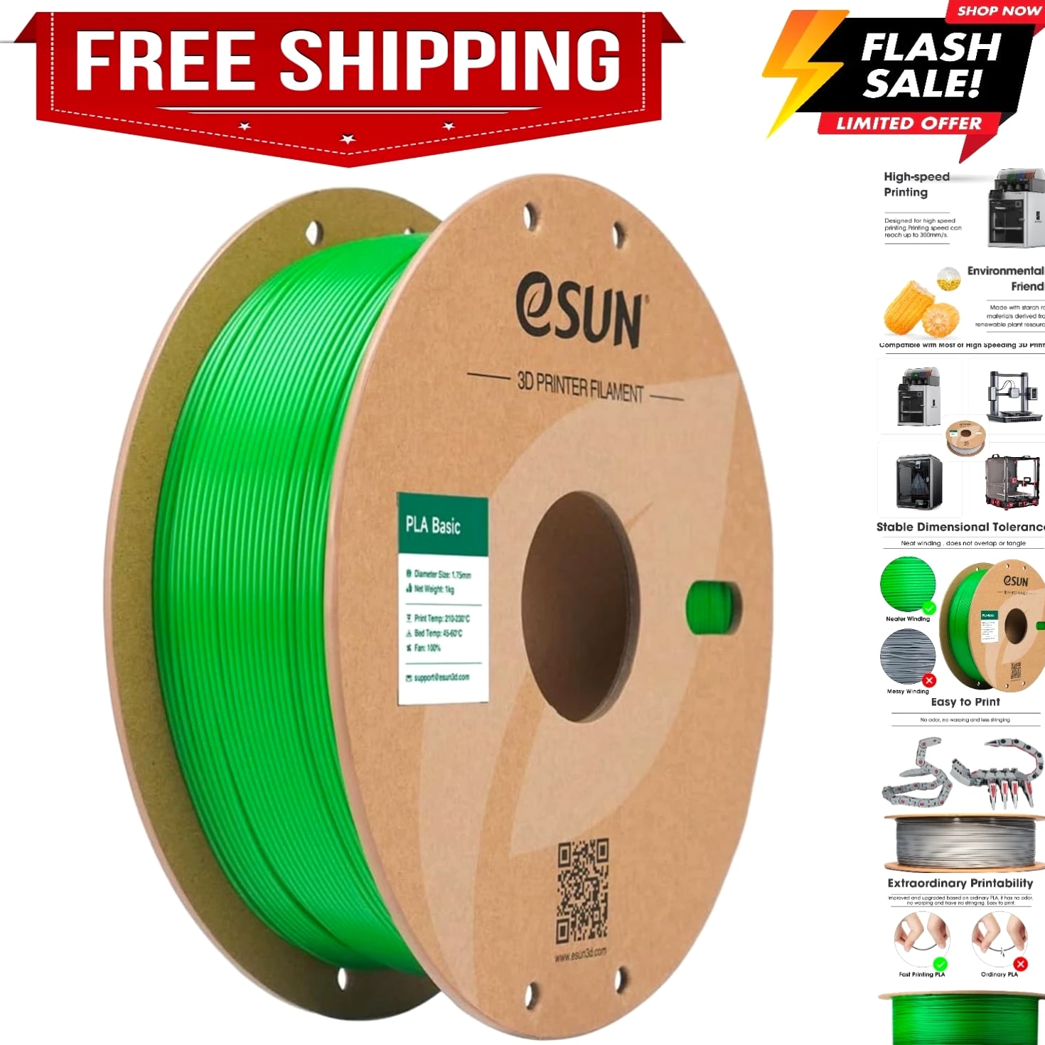 PLA Basic Filament 1.75mm, 3D Printer Filament High Speed PLA for Fast Printi...
