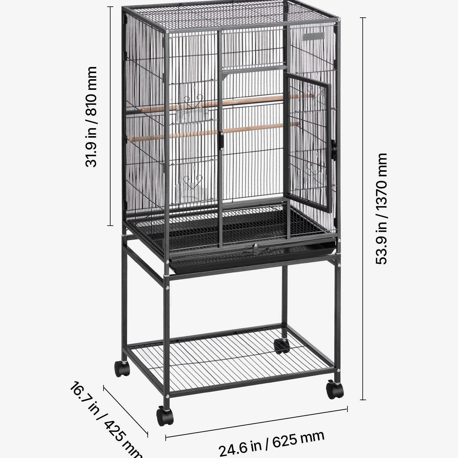 Uimoso Bird Cage with Flat Top, 24.6 x 16.7 x 53.9 inch, Durable Wrought Iron