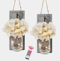 Besuerte Rustic Wooden Wall Sconce with LED String Lights, Set of 2