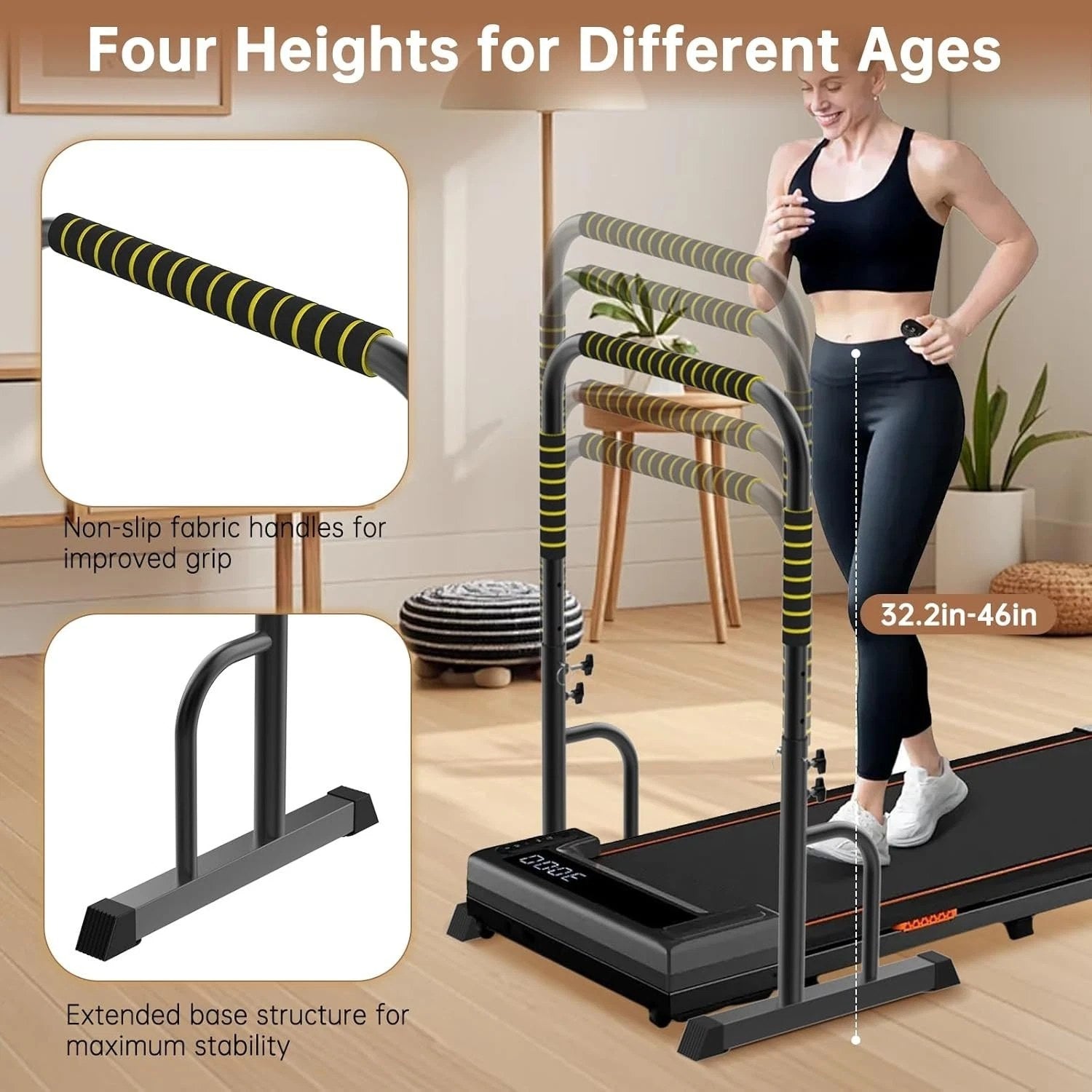Adjustable Walking Pad Handle - Black/Yellow=