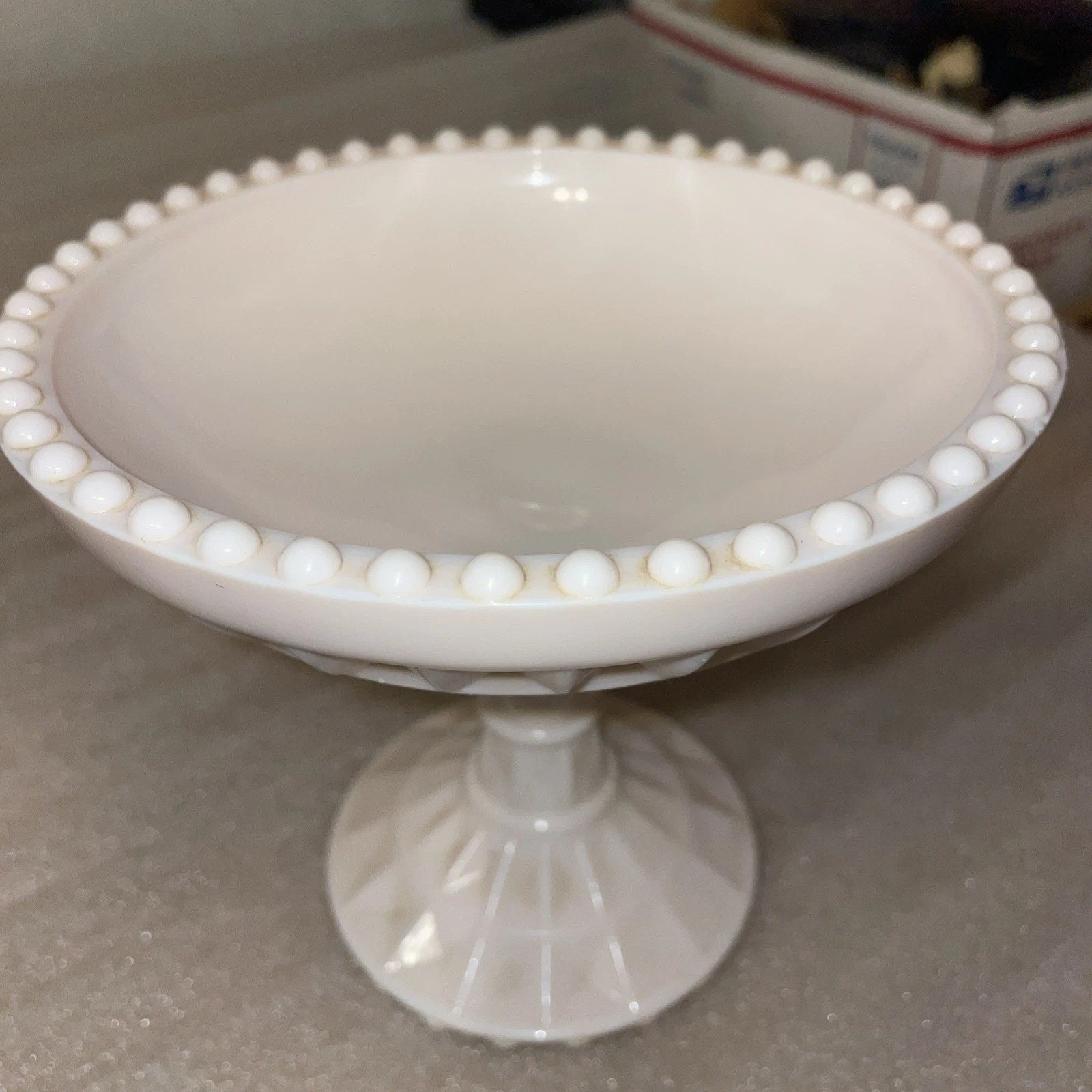 Jeanette Pink Milk Glass Vintage Pedestal Compote Windsor Pattern
