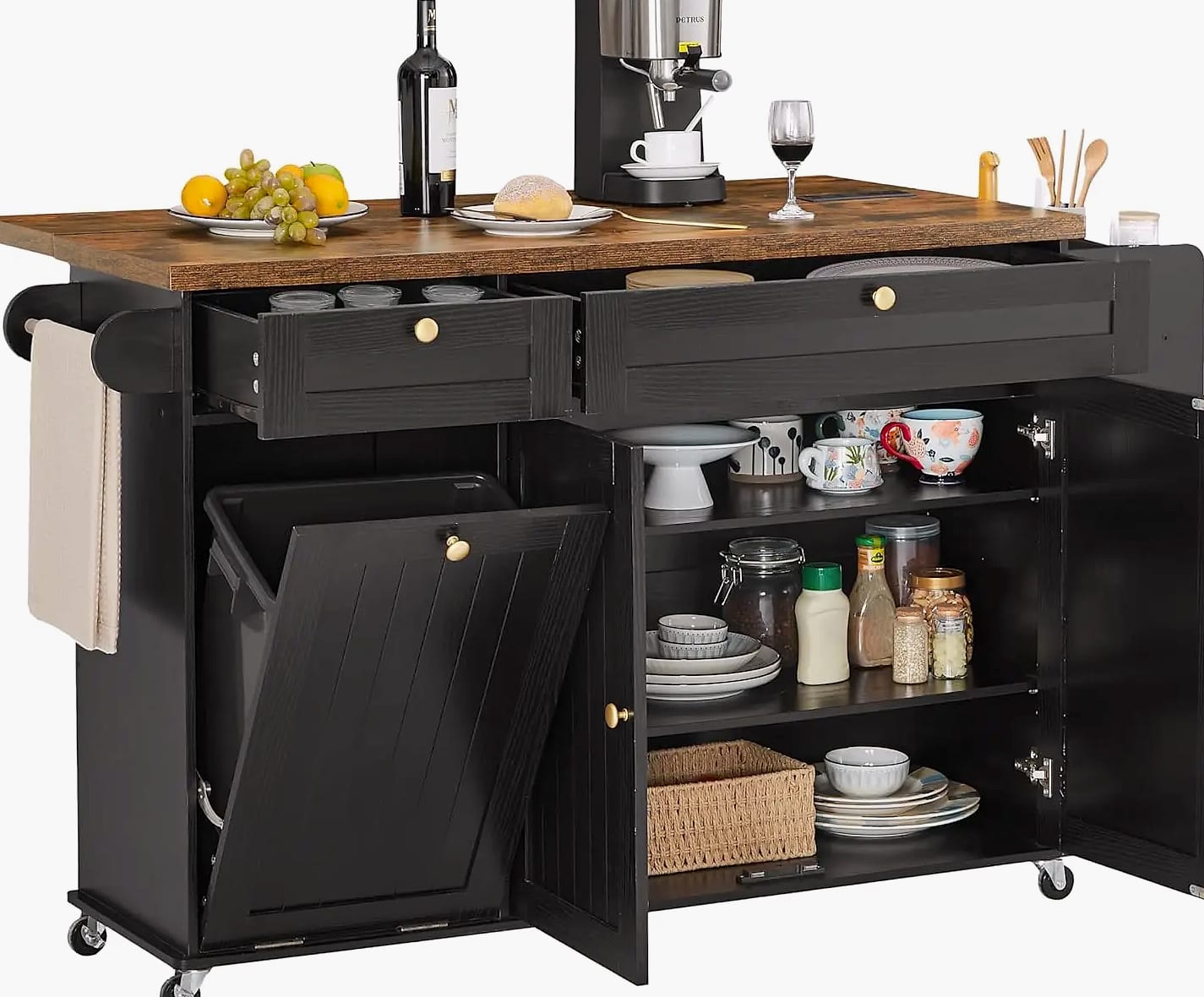 ONBRILL 60 inch Mobile Kitchen Island Rolling Trolley with Power Outlet