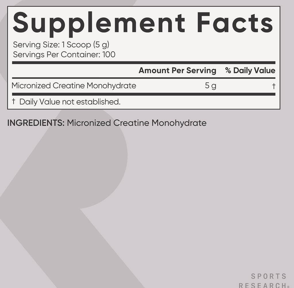 Sports Research Creatine Monohydrate 5g Powder for Strength