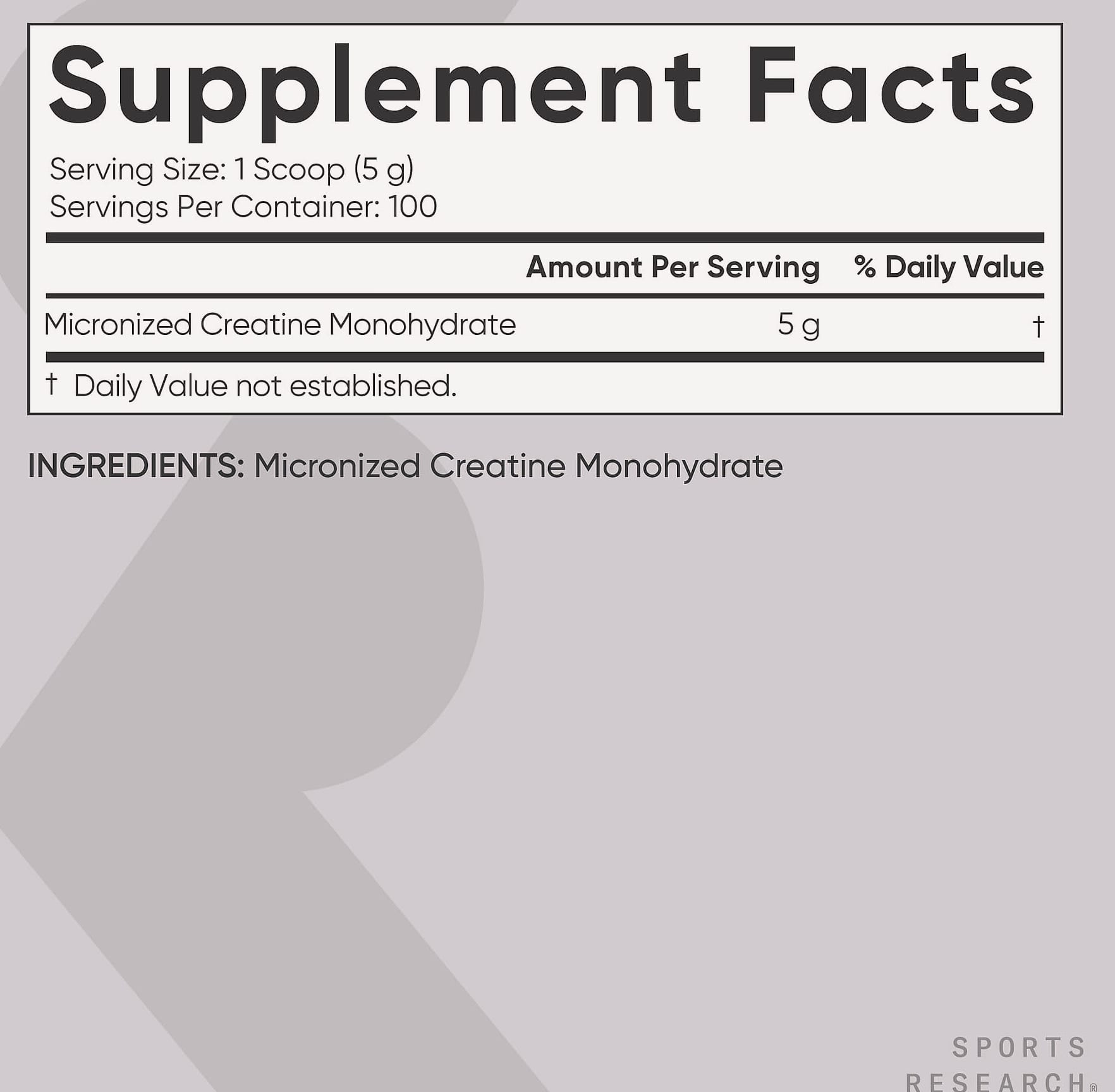 Sports Research Creatine Monohydrate 5g Powder for Strength