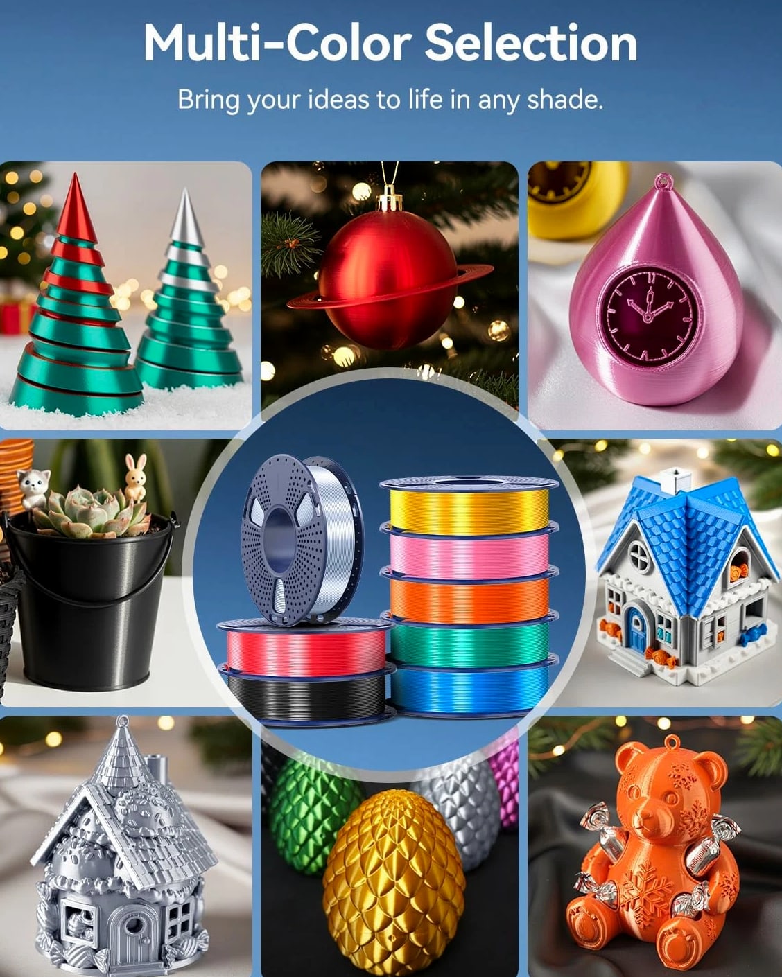 Silk PLA Filament Bundle 1.75mm, Multicolor Silk 3D Printer Filament Bundle, Ind