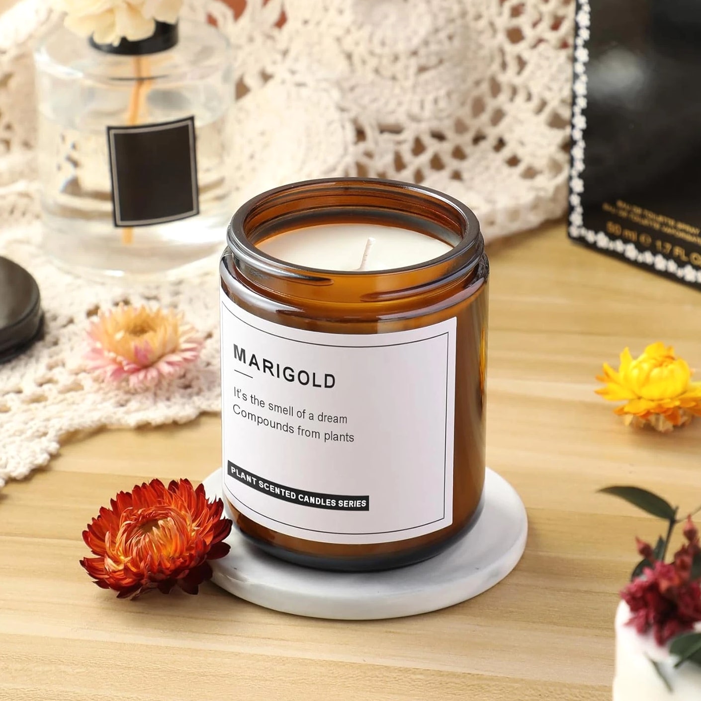 12 Pack 8 OZ Thick Glass Jars with Lids - Dark Amber Candle Jars with Metal & Plastic Lids