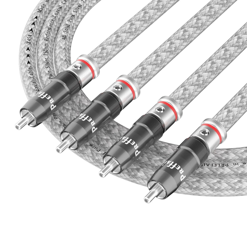 Pair 5N Pure Solid Silver RCA to RCA Cable HiFi Audio Cable Interconnect Line