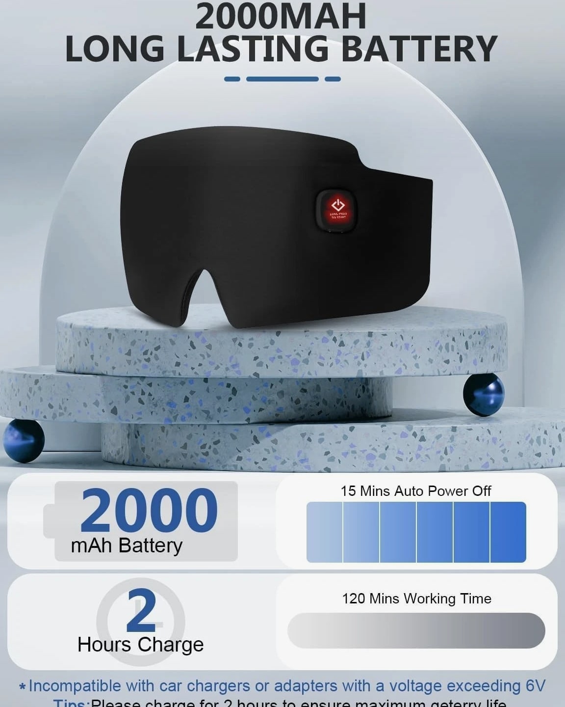 Cordless Heated Silk Eye Mask 2000mAh Warm Compress Sleep Dry Eye Relief