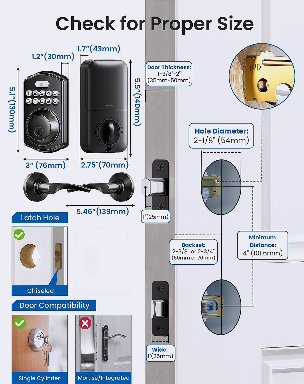 Veise Keyless Entry Door Lock with Lever Handles Digital Deadbolt