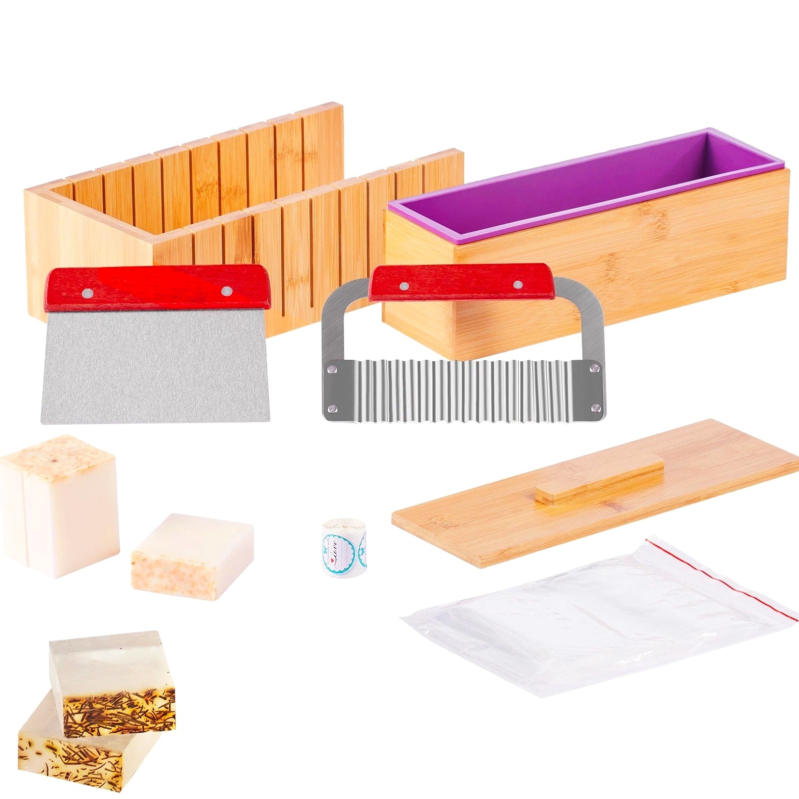 Soap Making Kit with Bamboo Cutting Box, Silicone Mold, Stainless Steel Cutters