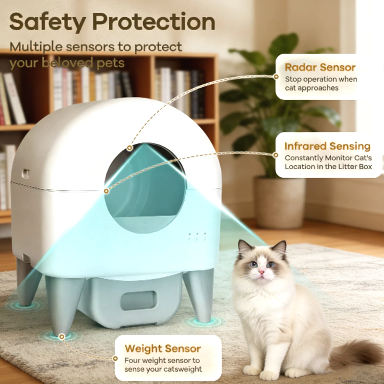 Used 95L Automatic Cat Litter Box, APP Control, Odor Control, Safety Sensor
