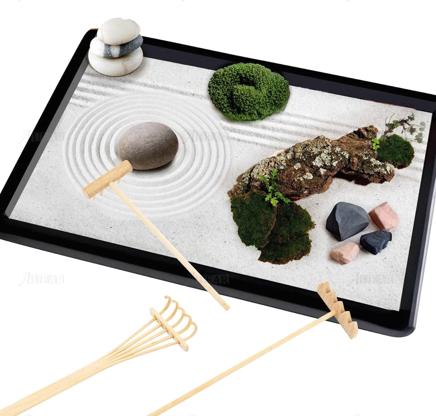 , Set of 3 Mini Zen Sand Rakes Bamboo Rock Garden Tray Rake Tools for Home Offic