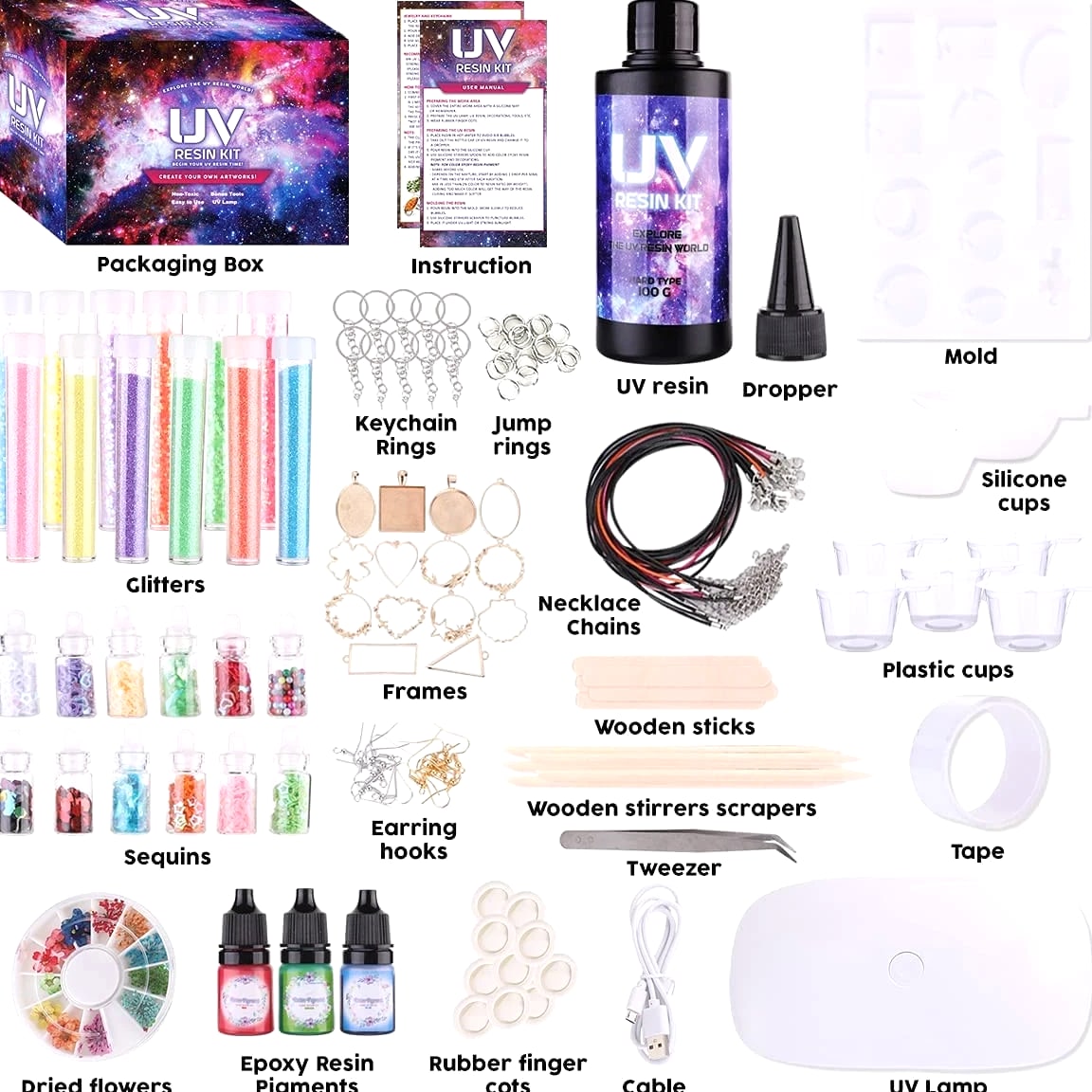 UV Resin Jewelry Making Kit with Silicone Molds UV Light,DIY Kits Jewelry Bra...