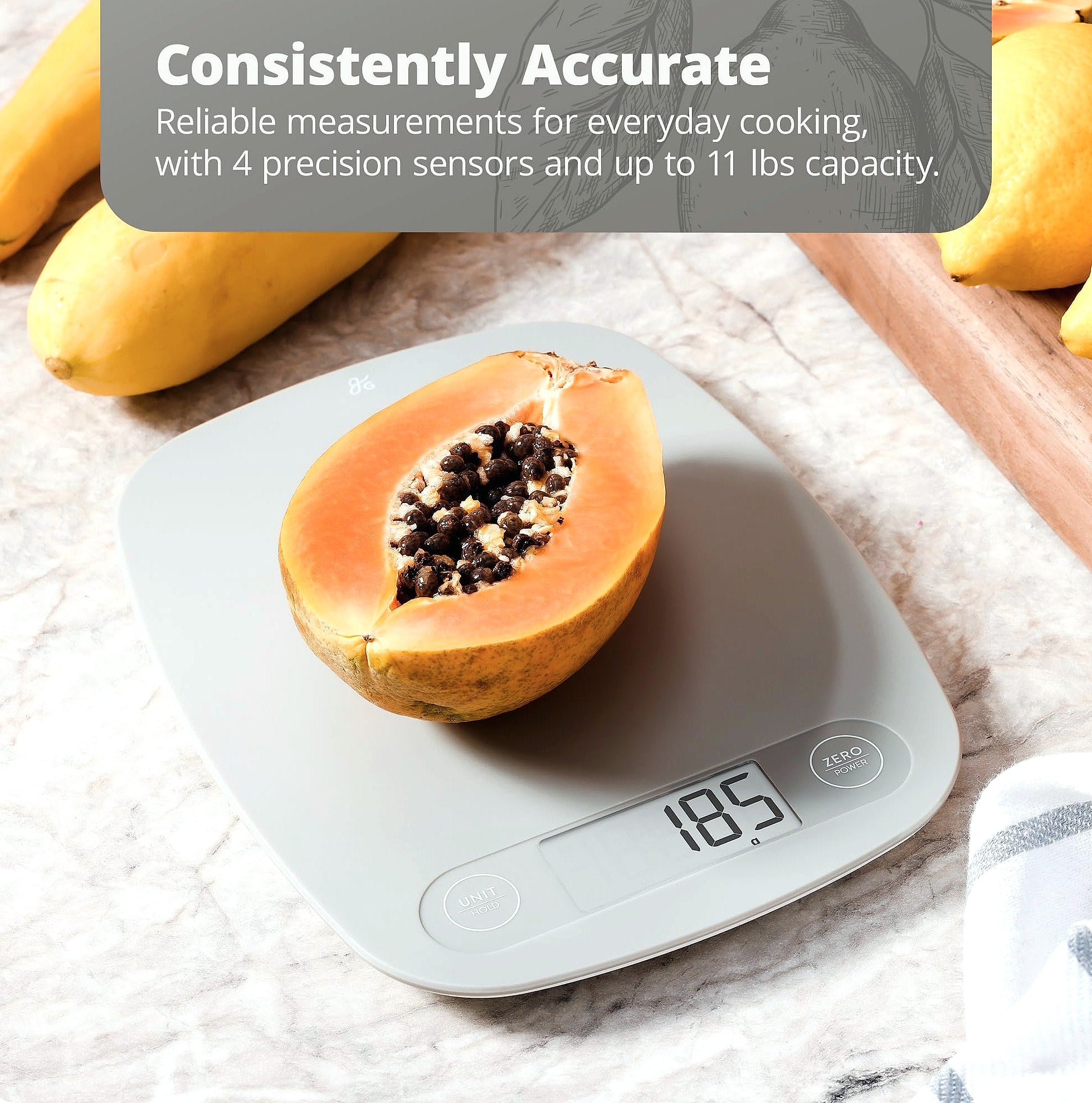 Greater Goods Digital Food Scale, 1g Precision Kitchen Scale