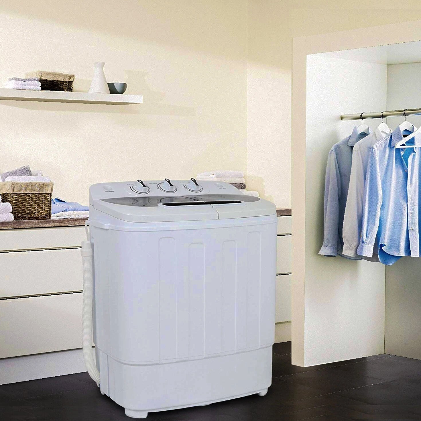 White Compact Portable Washer & Dryer with Mini Washing Machine and Spin Dryer