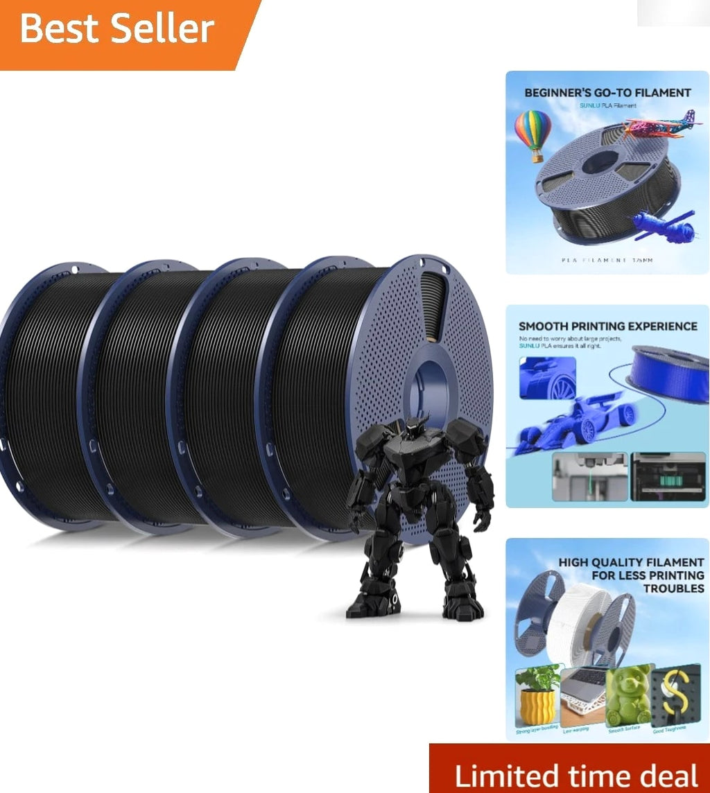 4 Black PLA Filament Spools - 1.75mm, 4kg, Smooth Quality Prints