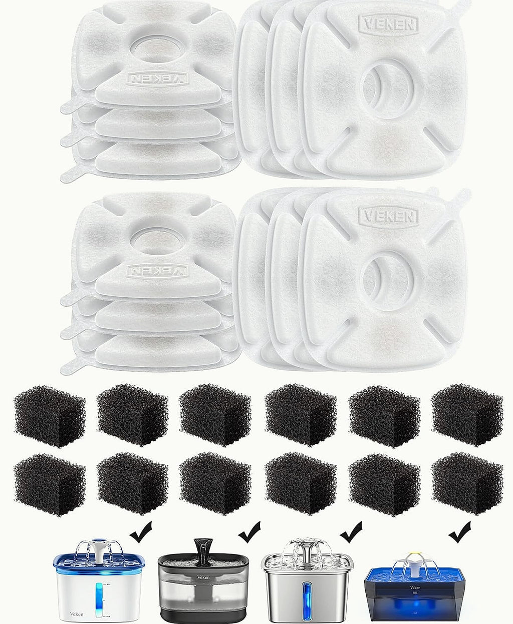 Veken Cat Water Fountain Replacement Filters 24 Pack Set