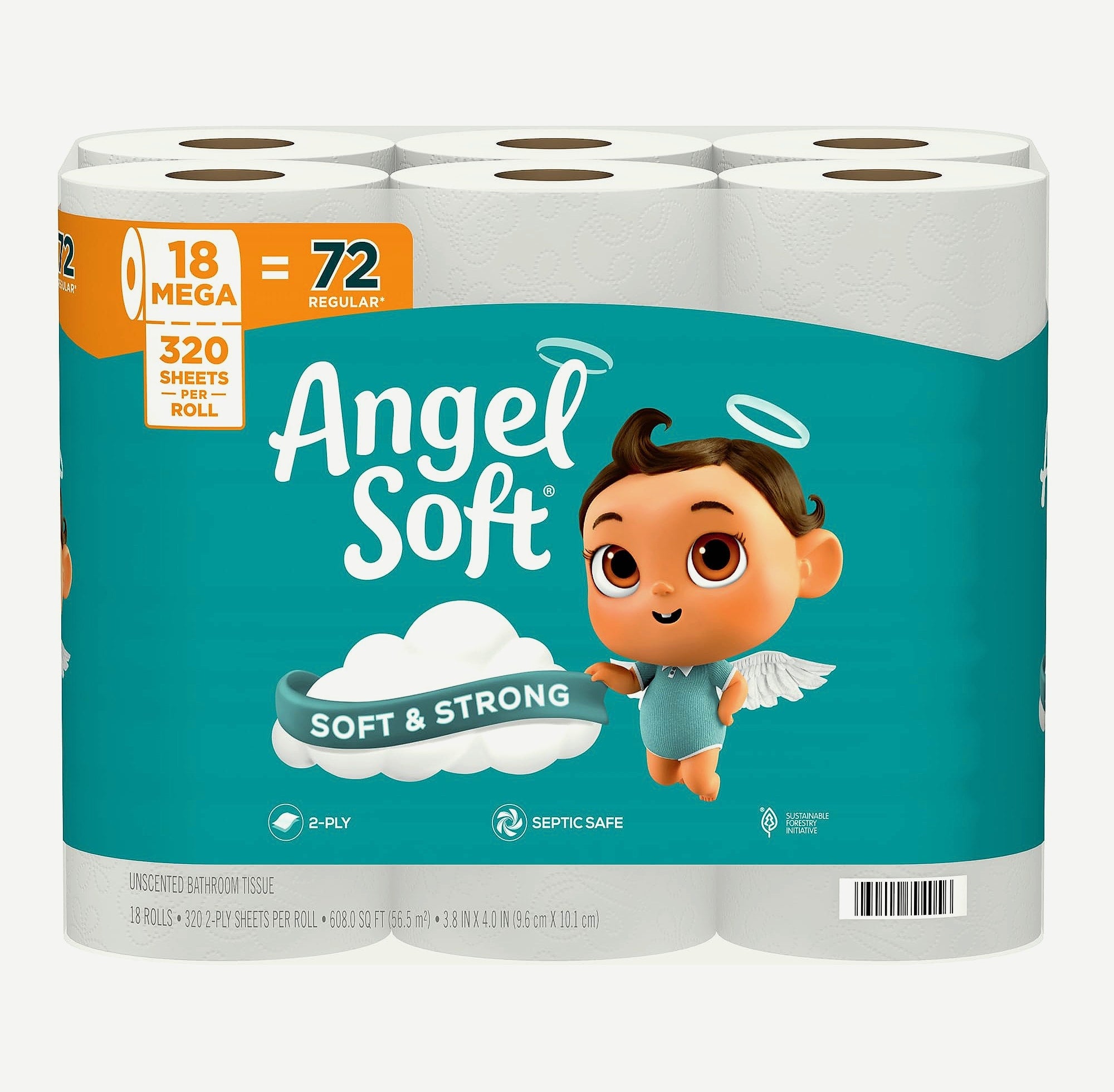 Angel Soft Mega Rolls Toilet Paper, 18 Pack, 2-Ply Soft Tissue