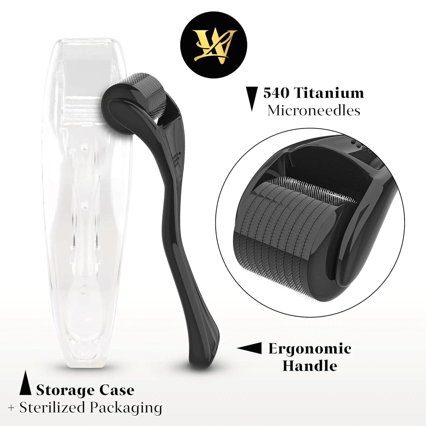 Derma Roller for Skin, Hair & Beard - Titanium Microneedling Roller for Women, Men