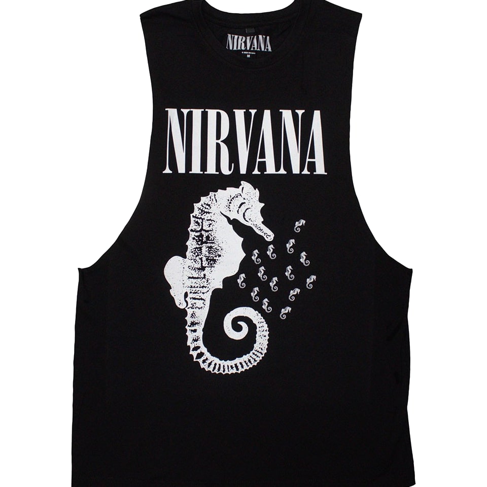 Nirvana Seahorse and Logo Mono Premium Carbon Official T-Shirt Mens