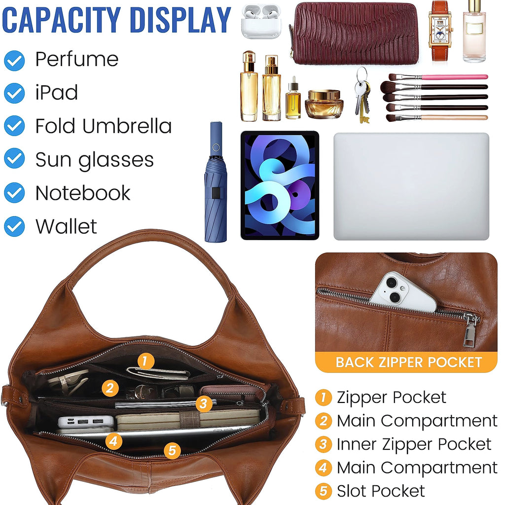 KOGTLA Medium Vegan Leather Tote Handbag with Detachable Strap