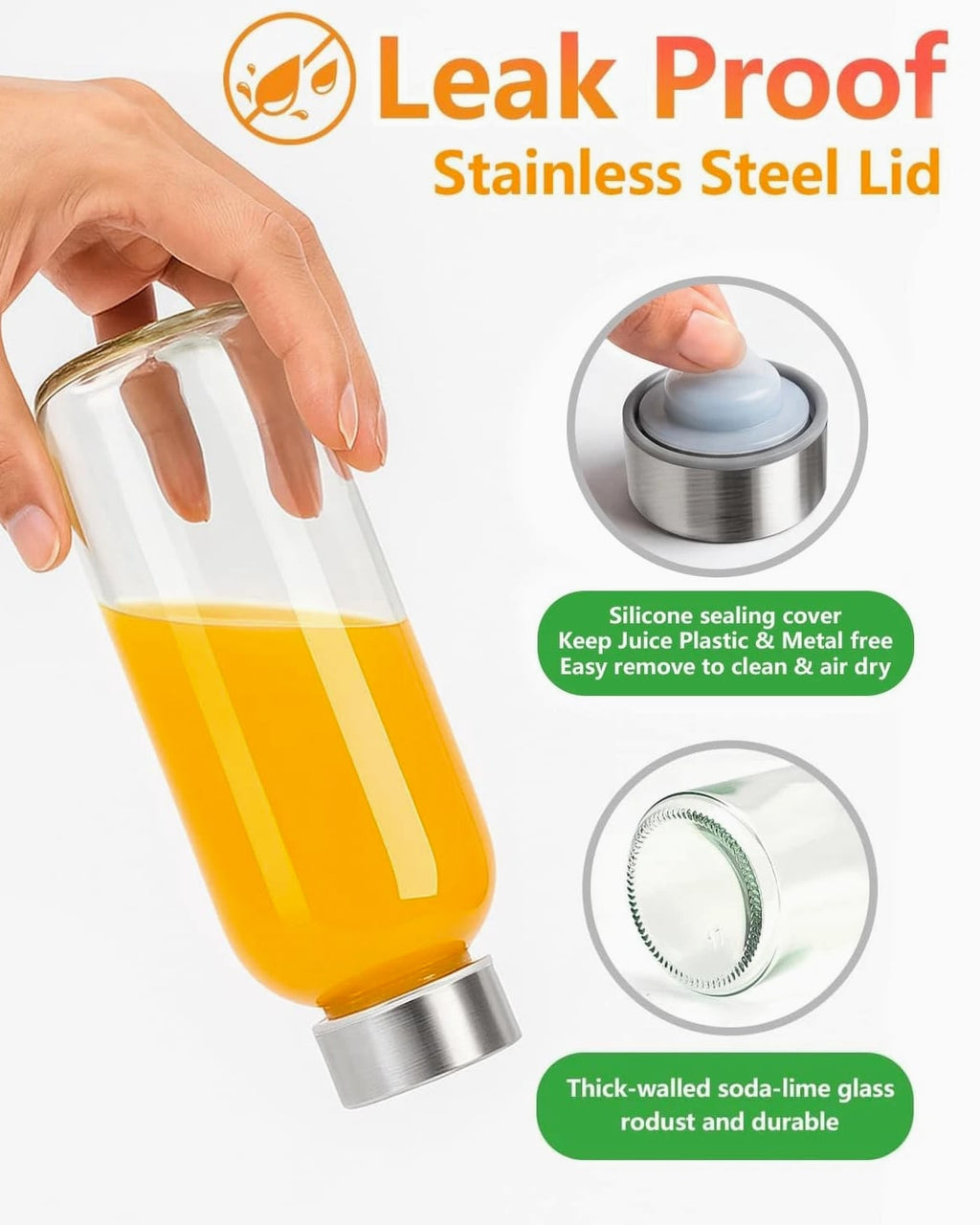 Glass Water Bottles with Lids & Straw 16 oz, 8 Pack Reusable Juice Bottles Wi...
